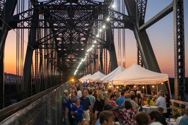 Festival on bridge at night