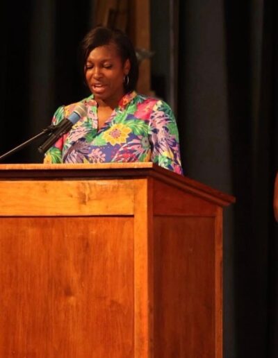 person at podium